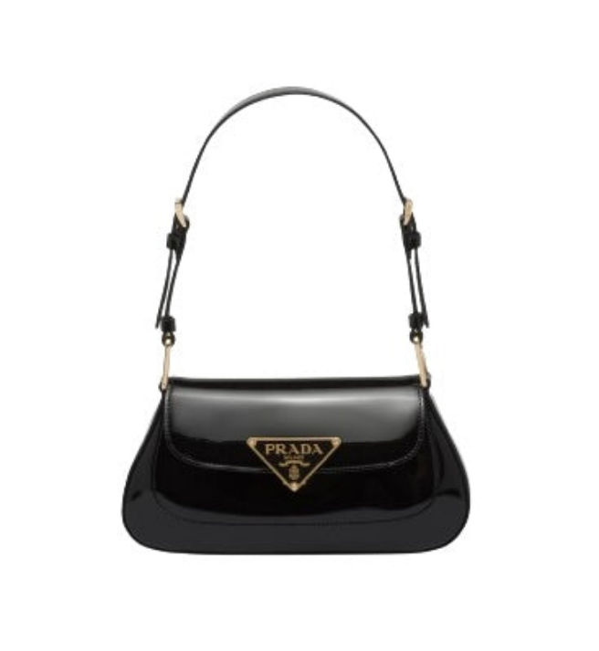 Sac porté épaule en vrai cuir verni Noir