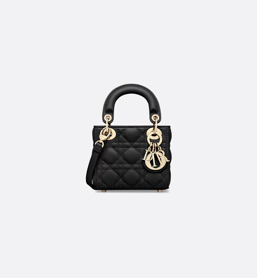 Micro sac Ladÿ Diôr d'agneau Cannage noir