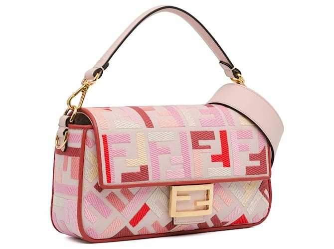 Sac à main Baguette brodé Zucca Fendi rose