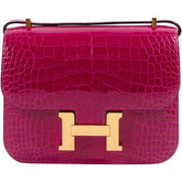 HRMS Constance 18 Mini Rose Pourpre Crocodile Niloticus GHW
