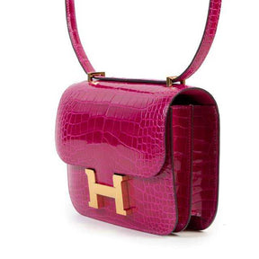 HRMS Constance 18 Mini Rose Pourpre Crocodile Niloticus GHW