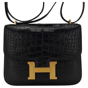 Sac Constance 18 Sac Alligator noir mat Quincaillerie or et miroir