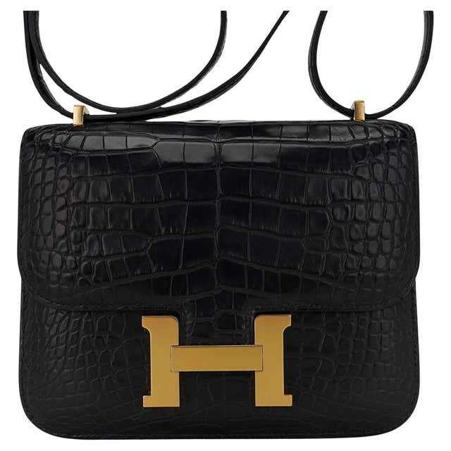 Sac Constance 18 Sac Alligator noir mat Quincaillerie or et miroir