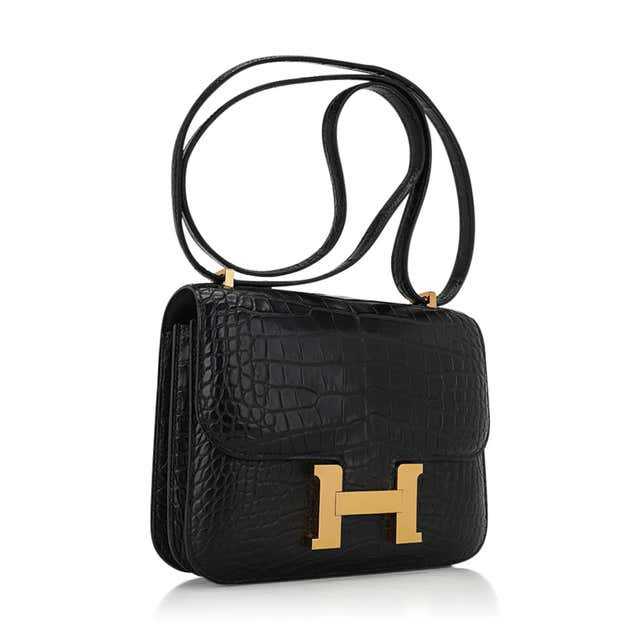 Sac Constance 18 Sac Alligator noir mat Quincaillerie or et miroir