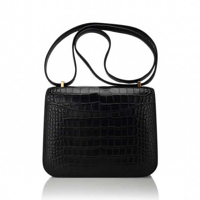 Sac Constance 18 Sac Alligator noir mat Quincaillerie or et miroir