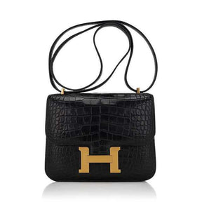 Sac Constance 18 Sac Alligator noir mat Quincaillerie or et miroir