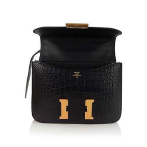 Sac Constance 18 Sac Alligator noir mat Quincaillerie or et miroir