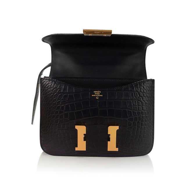 Sac Constance 18 Sac Alligator noir mat Quincaillerie or et miroir