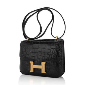 Sac Constance 18 Sac Alligator noir mat Quincaillerie or et miroir