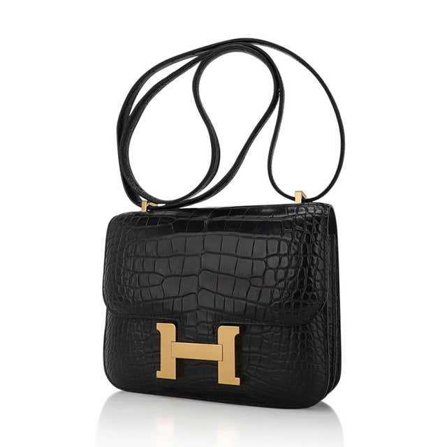 Sac Constance 18 Sac Alligator noir mat Quincaillerie or et miroir