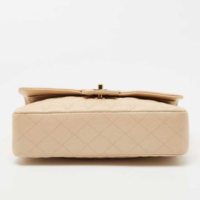 Ch@nel Beige Quilted Caviar  Medium Classic Double Flap Bag