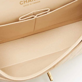 Ch@nel Beige Quilted Caviar  Medium Classic Double Flap Bag