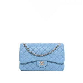 Sac porté épaule Jumbo Chanel Veau Caviar Bleu Clair
