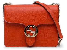 GG Sac à bandoulière orange à petit dollar entrelacé