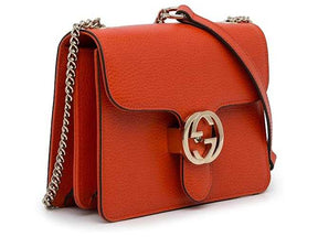 GG Sac à bandoulière orange à petit dollar entrelacé