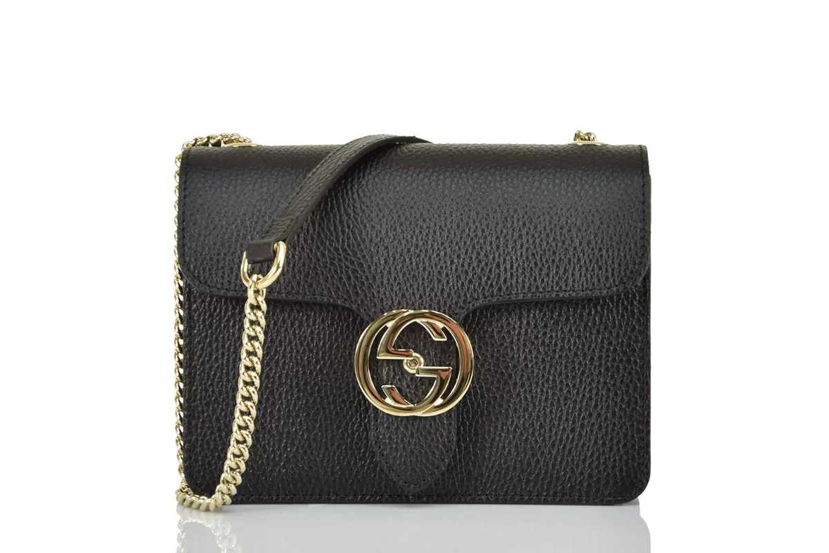 GG Sac Borsa a Mano Nera Donna Pelle Dollar Calf Logo Mod.