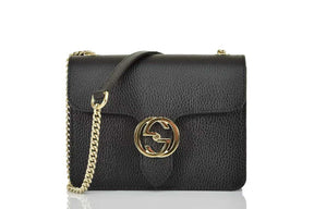 GG Sac Borsa a Mano Nera Donna Pelle Dollar Calf Logo Mod.