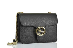 GG Sac Borsa a Mano Nera Donna Pelle Dollar Calf Logo Mod.