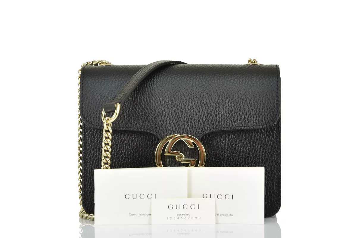 GG Sac Borsa a Mano Nera Donna Pelle Dollar Calf Logo Mod.