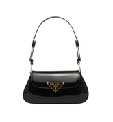Sac Pr@da porté épaule en vrai cuir verni Noir