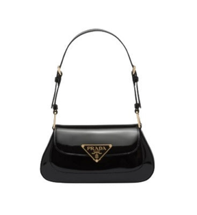 Sac Pr@da porté épaule en vrai cuir verni Noir