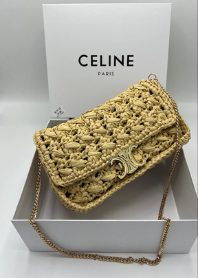 CÊLINË SAC À BANDOULIÈRE CHAÎNE CLAUDE EN TEXTILE EFFET RAPHIA