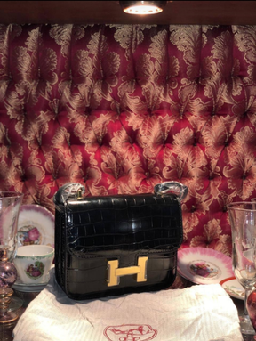 Sac Constance 18 Sac Alligator noir mat Quincaillerie or et miroir