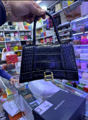 Sac À Main Hourglass Petit Modèle Embossé Crocodile pour Femme en Noir