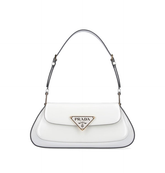 Sac Pr@da porté épaule en vrai cuir verni Blanc