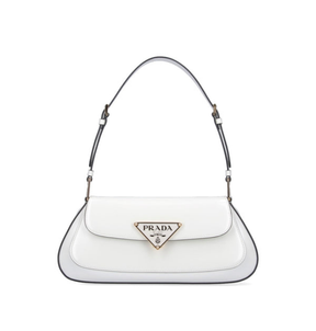 Sac Pr@da porté épaule en vrai cuir verni Blanc