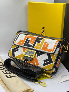 Fêndï Medium Baguette Bag In FF Motif Canvas Multicolor