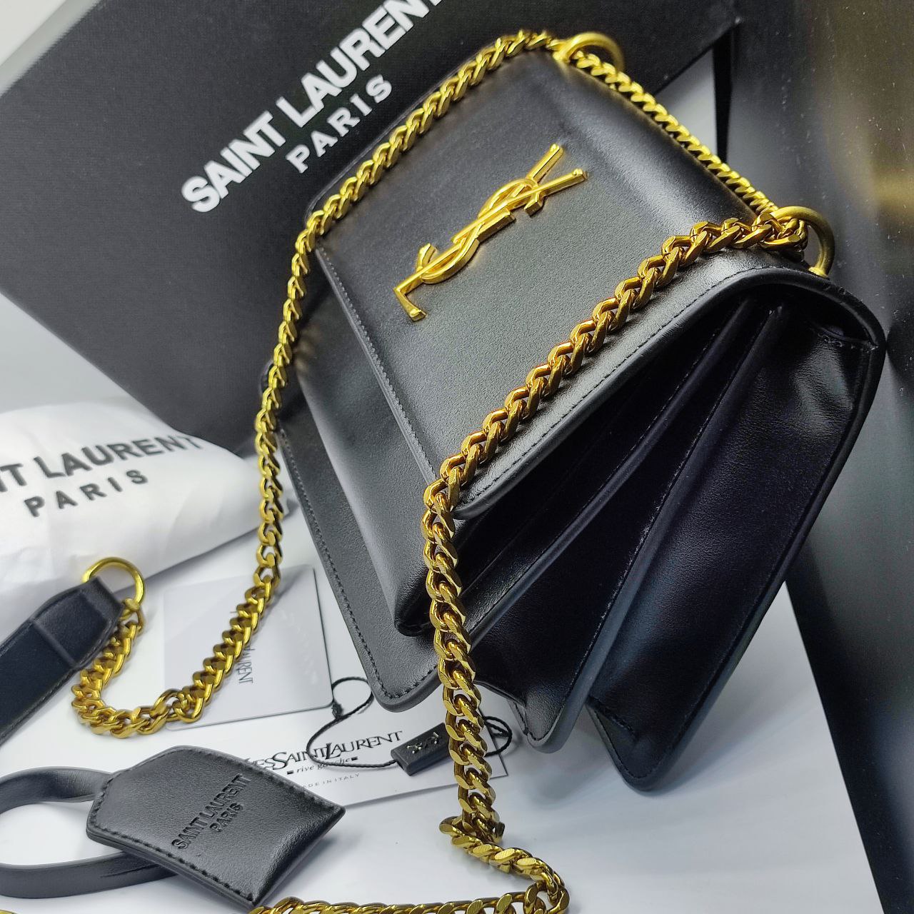 YSL Sunset medium cross-body bag black gold