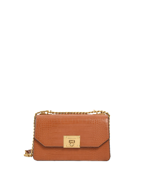 Sac bandoulière chaîne effet croco - Cognac