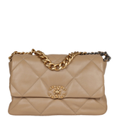 Ch@nel Large 19 Flap Bag Dark Beige Lambskin Mixed Hardware