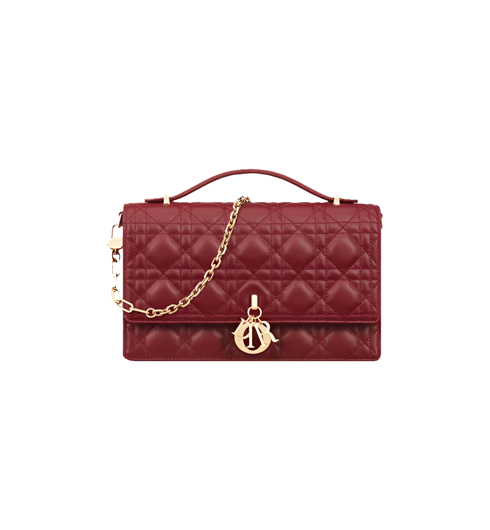 sac à main Diôr Peau de mouton Cannage rouge cerise