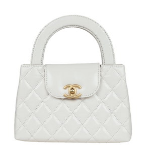 Petit sac cabas Kelly  de veau vieilli blanc brillant
