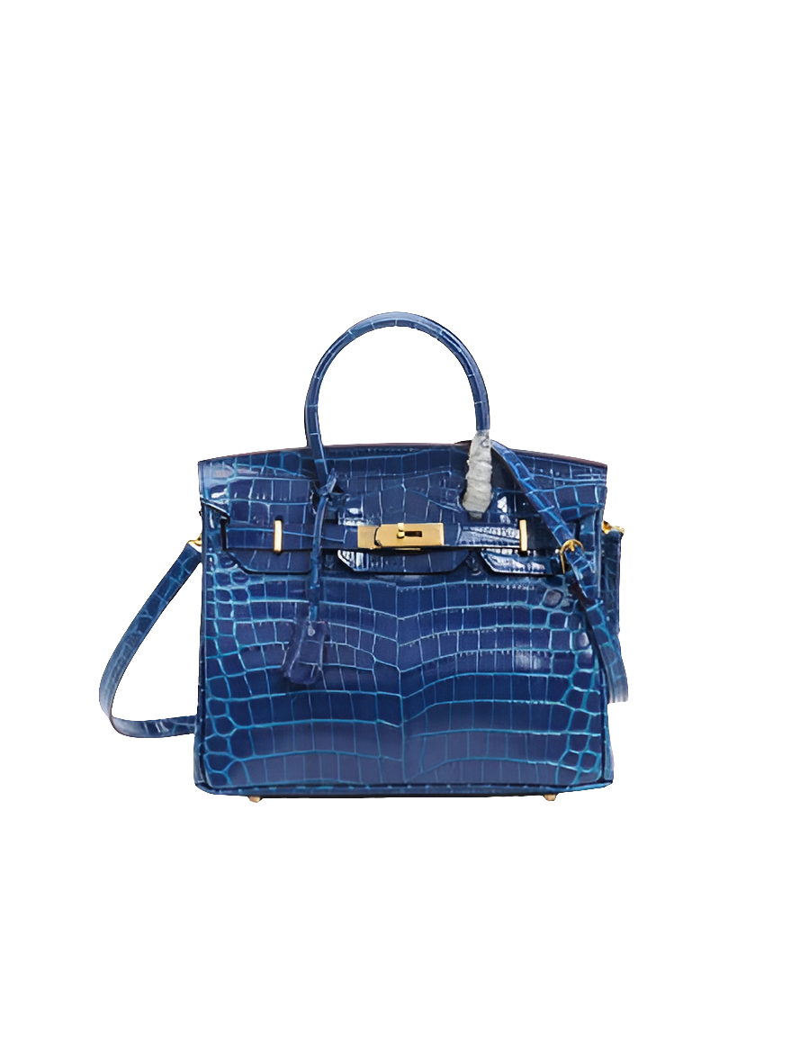 Sac à main poignée avec cadenas en véritable verni effet croco