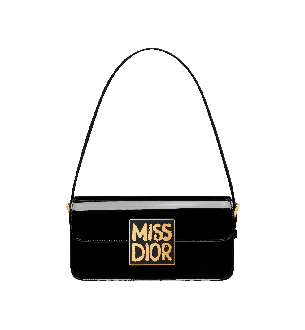 Diôr Sac à rabat Miss Diôr de veau verni noir