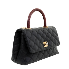 Petit sac à main à rabat en lézard caviar noir
