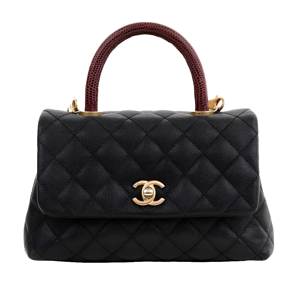 Petit sac à main à rabat en lézard caviar noir