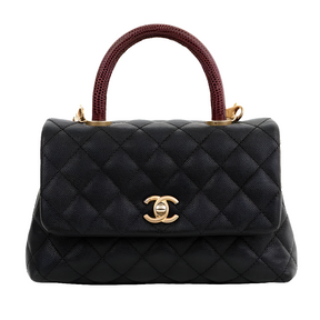 Petit sac à main à rabat en lézard caviar noir