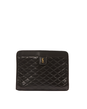 YSL Black Quilted Logo Victoire Shoulder Bag