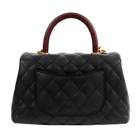 Petit sac à main à rabat en lézard caviar noir