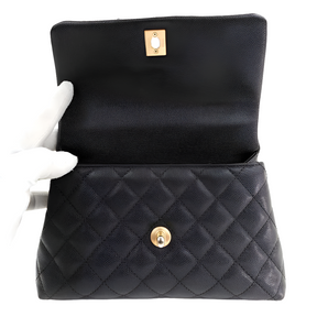 Petit sac à main à rabat en lézard caviar noir
