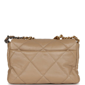 Ch@nel Large 19 Flap Bag Dark Beige Lambskin Mixed Hardware