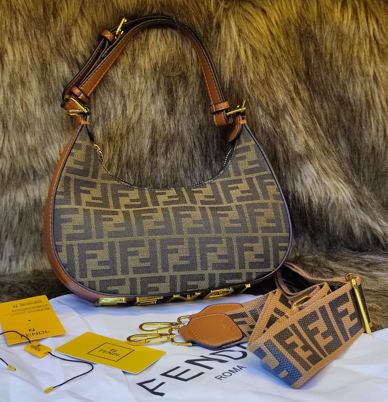 Sac Small en tissu jacquard FF marron
