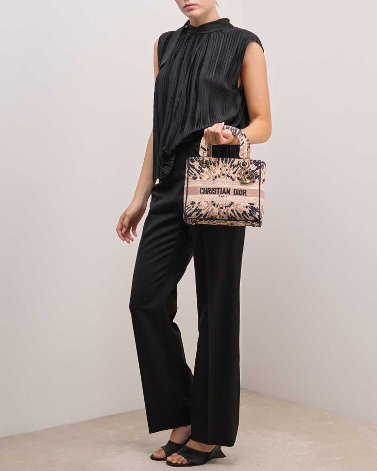 Dior Lady Medium en toile beige / multicolore