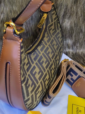 Sac Small en tissu jacquard FF marron