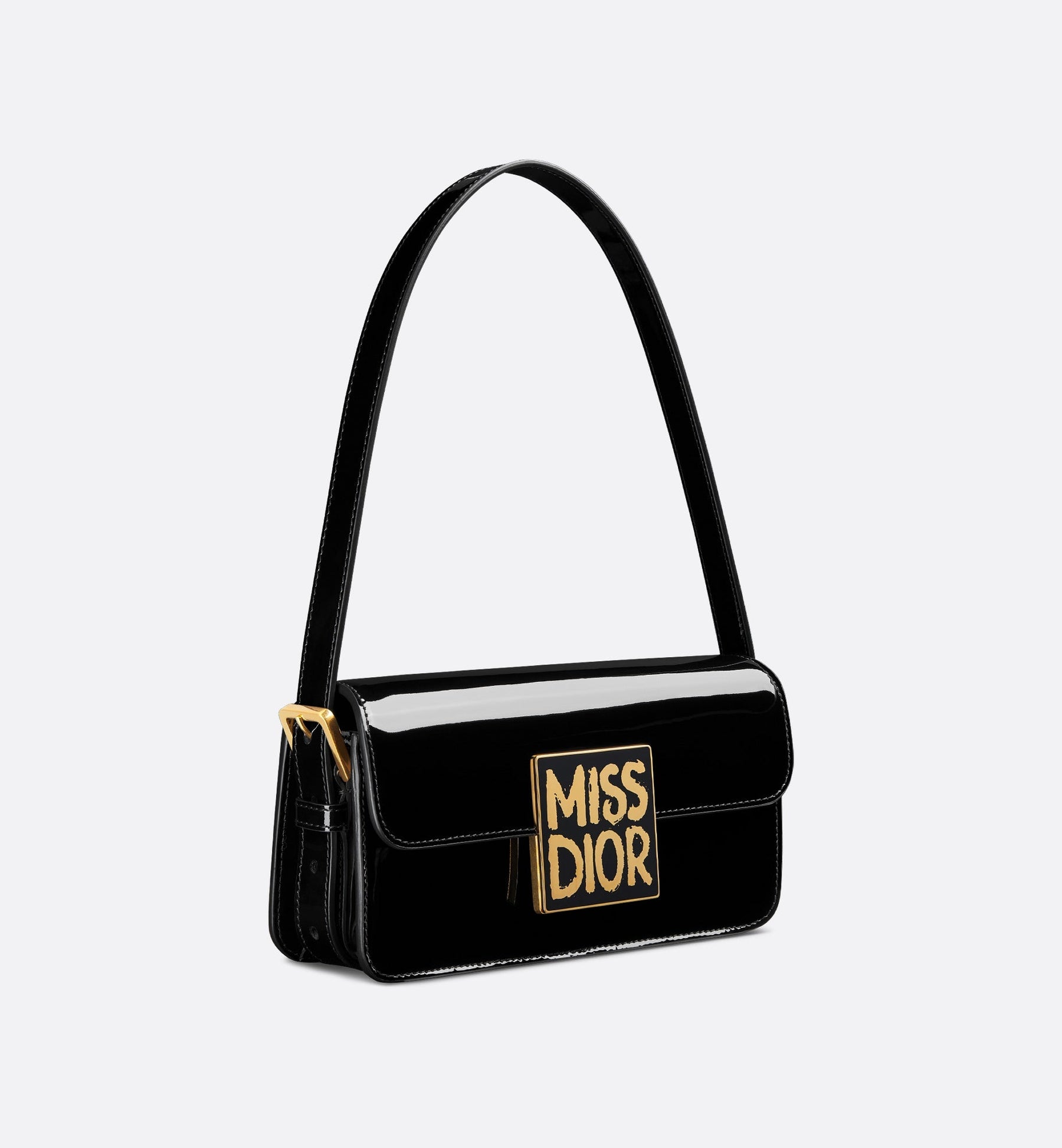 Diôr Sac à rabat Miss Diôr de veau verni noir