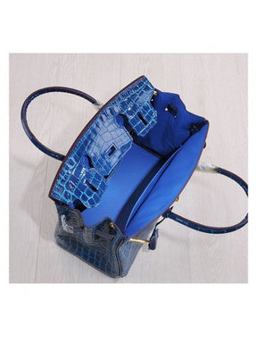 Sac à main poignée avec cadenas en véritable verni effet croco